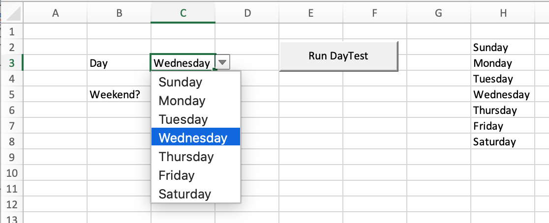 Image with example of a drop down list by using data validation